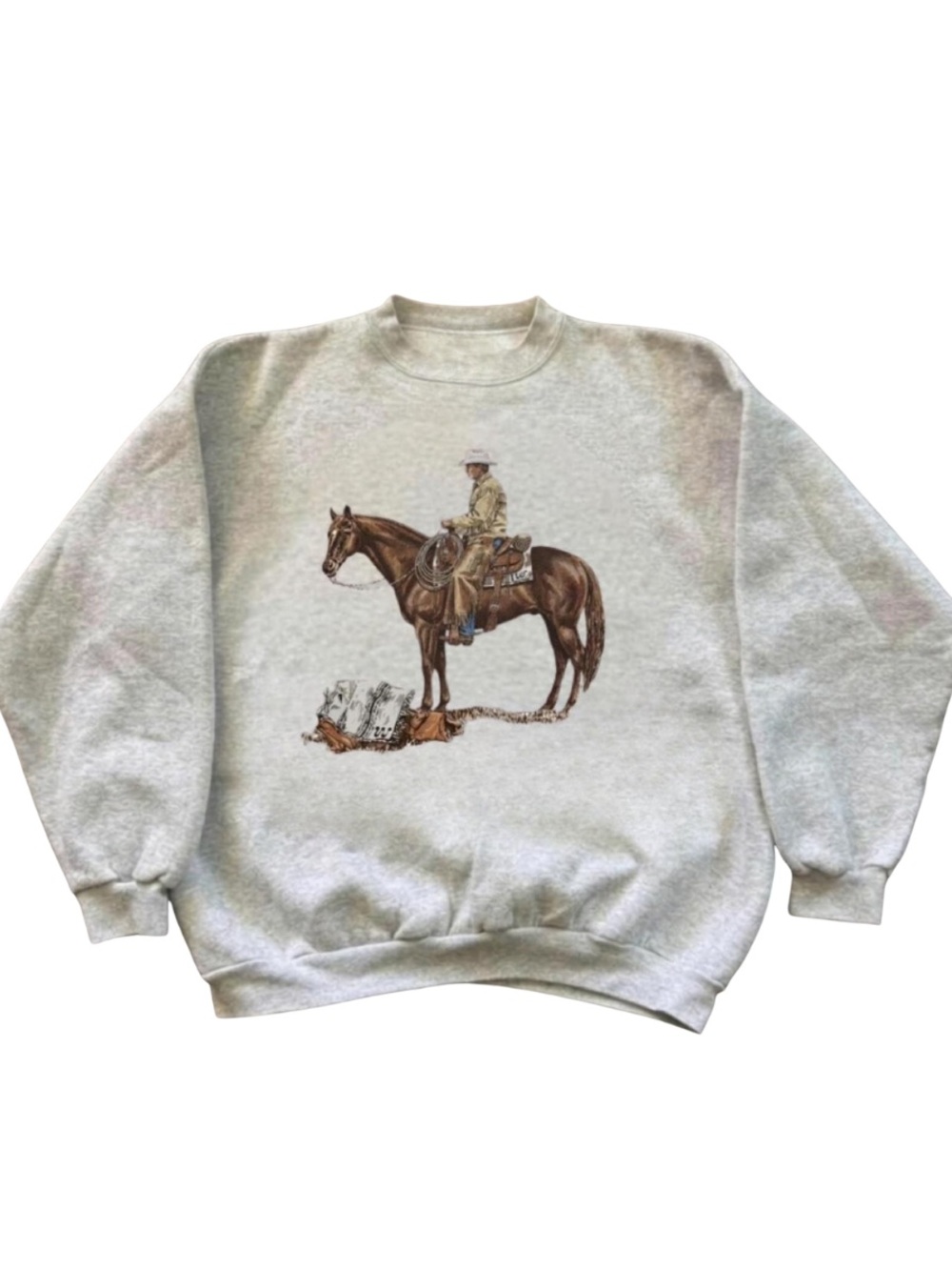 Men's Gray Western Horse Graphic Crewneck Sweatshirt, Classic Cowboy Style